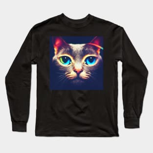 Up Close And Personal - Big Blue Eyed Cat Photorealistic Portrait Long Sleeve T-Shirt